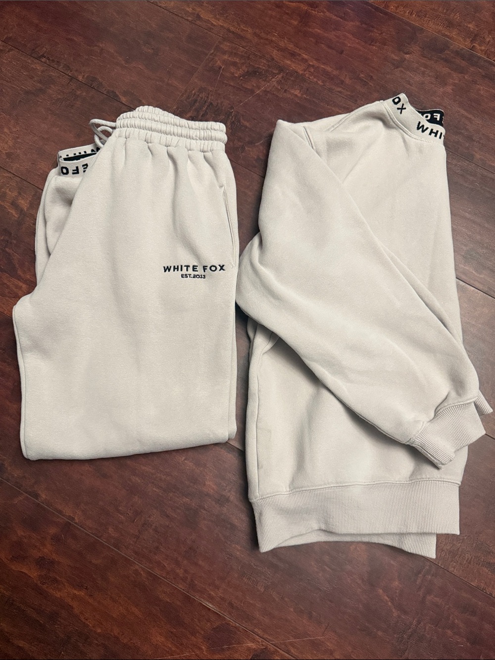 White Fox Oversized Crew Neck Sweatshirt & Jogger Set Oatmeal Womens S/XS